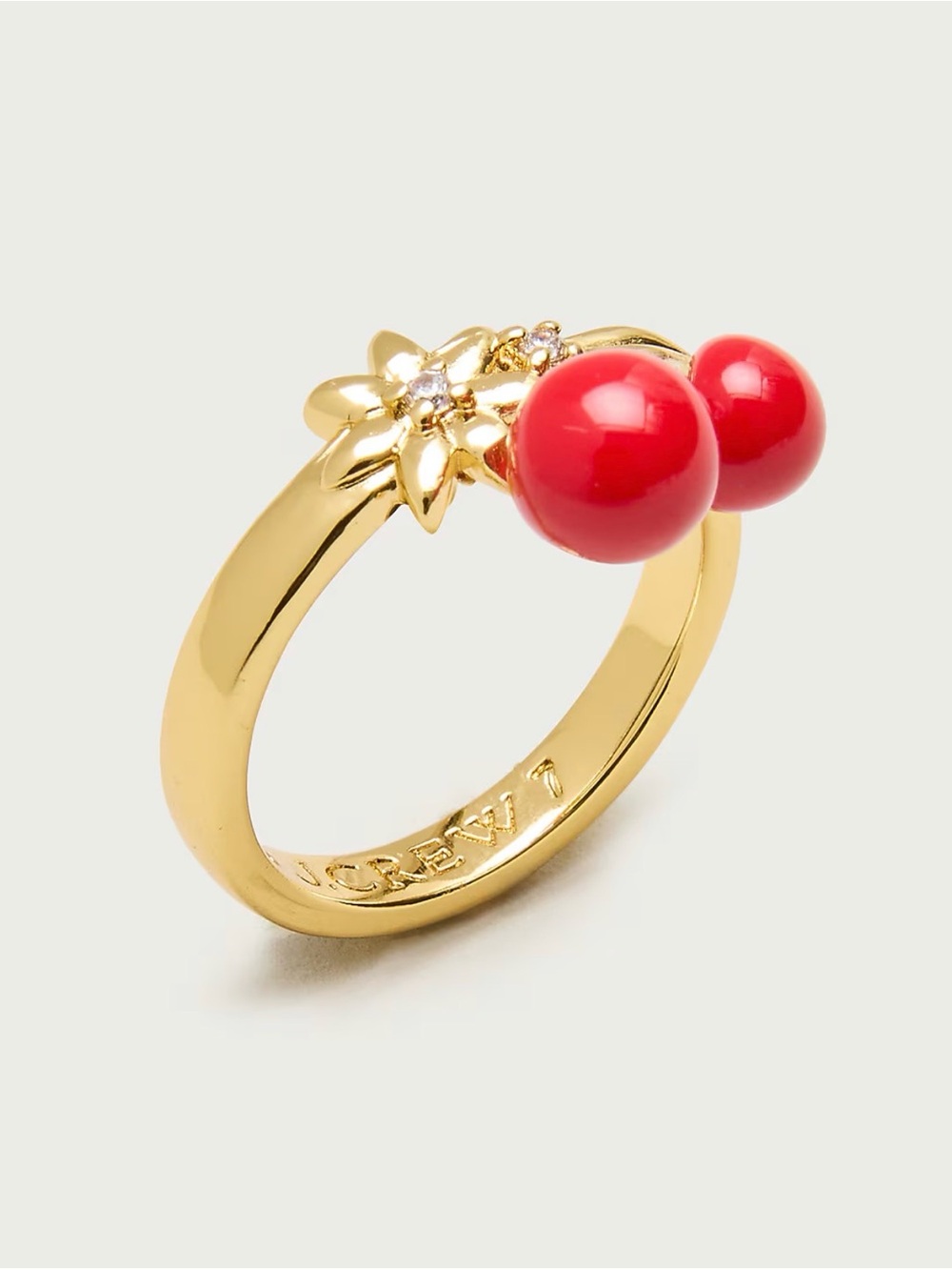 J. Crew Gold-Tone Ring with Red Cherry charm